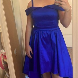 homecoming dress high low blue off the shoulder